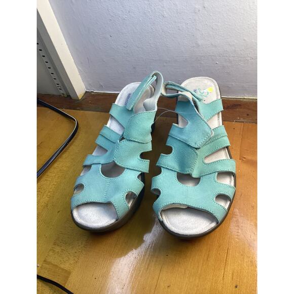 Skechers Parallel Stylin Mint Green Open Toe Wedge Sandals Size 7.5 - Picture 1 of 4